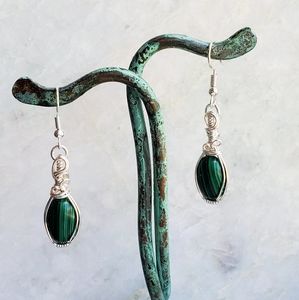 Malachite Wire Wrapped Earrings